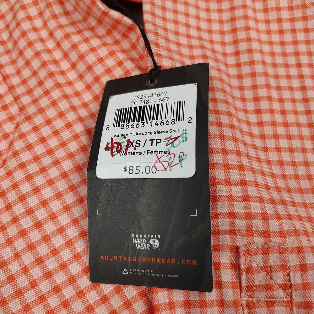 New Mountain Hardware Hiking Long Sleeve Shirt Women XS Coral Gingham Check $85 - Picture 10 of 11